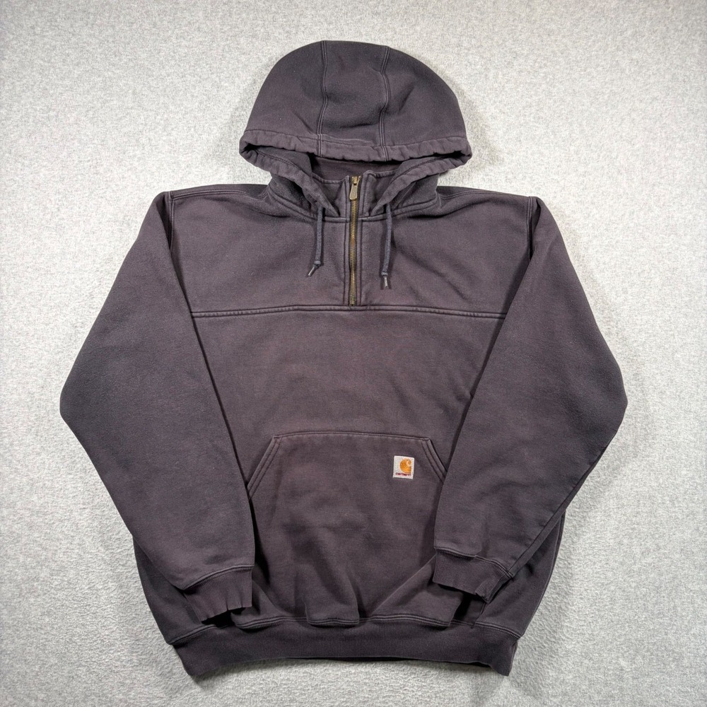 Carhartt Heavyweight Quarter Zip Hoodie Men XL Black Faded Pullover Vintage K217